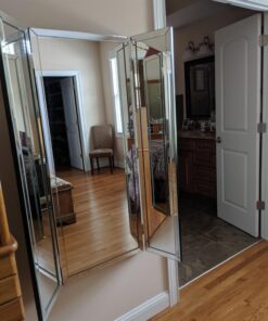 Hamilton Hills 40x40 inch Silver Trifold Mirror | Full Length Framed Beveled Edges 3 Way Mirror Hangable on Wall | Folding Tall Makeup Mirror with Hinges | Table Top, Dressing & Bathroom Vanity Mirror 40" x 48" 22 71nymJjzfL