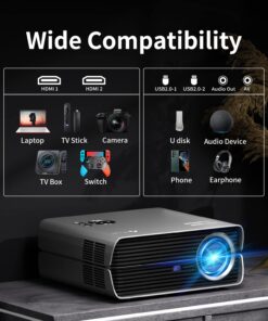 Projector with WiFi and Bluetooth, ASAKUKI Native 1080P 4K Support 450 ANSI Outdoor Movie Proyector, Indoor Home Theater w/ Portable Bag, Compatible w/ Sticks/Phone/iphone/Laptop 37 71nzfbVu L