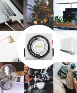 BN-LINK Heavy Duty Mechanical 24 Hour Timer Dual Outlet 3-Prong Accurate Indoor for Lamps Fans Christmas Lights White AC 1875W 1/2 HP, UL Listed U2 29 71o 8J9u5CL