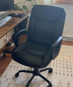 Amazon Basics Classic Puresoft PU Padded Mid-Back Office Computer Desk Chair with Armrest, 26"D x 23.75"W x 42"H, Black 32 71o22CHdLML