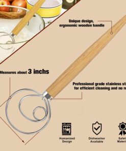 Acerich 2 Pack Danish Dough Whisk 13.5” Dough Whisk Stainless Steel Dutch Style Bread Whisk Wooden Handle Danish Whisk for Bread, Batter, Cake, Pastry 16 71o4lR5fdnL