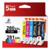 DOUBLE D 280 281 Ink Cartridges Compatible Replacement for Canon 280 281 PGI-280XXL CLI-281XXL for Canon PIXMA TR7520 TR8520 TS8220 TS9120 TS8120 TS6120 TS6220 TS9520 TS9521C TS702 (PGBK, BK, C, M, Y) 66 71o5UBGoACL