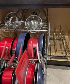 Rev-A-Shelf 2-Tier Kitchen Cabinet Pull Out 21" Cabinet Organizer for Pots, Pans, and Lid Cookware, Adjustable Heavy Duty Wire, Chrome, 5CW2-2122-CR 21 in. 34 71o6WNayy8L