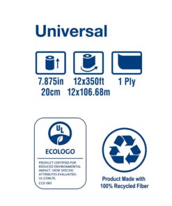 Tork Paper Hand Towel Roll White H21, Universal, 100% Recycled Fiber, 12 Rolls x 350 ft, RB351 350 Foot (Pack of 12) 15 71o6jDZWOaL