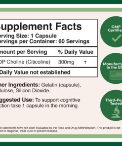 CDP Choline (Citicoline) Supplement, Pharmaceutical Grade, Manufactured in USA (60 Capsules 300mg) 18 71o86n4K bL