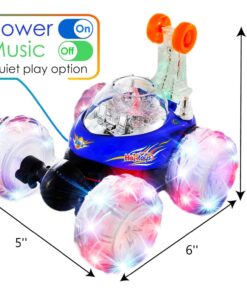 Haktoys Remote Control Stunt Car Radio Control Invincible Tornado Truck Rechargeable with Flashing Lights and Quiet Play Mode Tumbling and Spinning Action RC Car for Kids Blue 23 71oAnB3ej5L