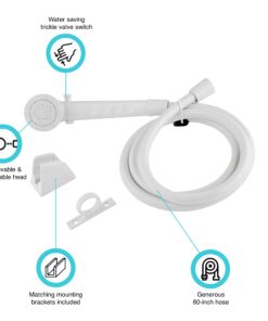 Dura Faucet DF-SA130-WT RV Economical Shower Head and 60-inch Hose Kit - Water-Saving Trickle Switch (White) Head and Hose Kit White 6 71oBO8RWLML