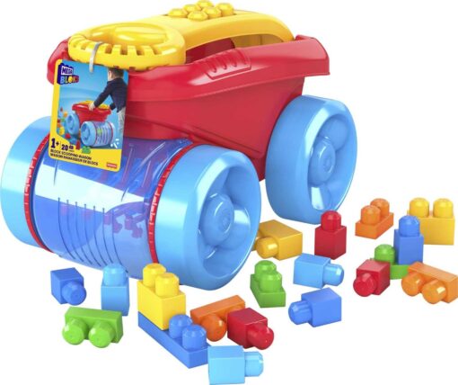 ​ MEGA BLOKS Toy Building Set Toddler Blocks, Block Scooping Wagon Learning Toy with Storage - Blue