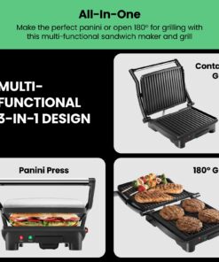 Chefman Panini Press Grill and Gourmet Sandwich Maker Non-Stick Coated Plates, Opens 180 Degrees to Fit Any Type or Size of Food, Stainless Steel Surface and Removable Drip Tray, 4 Slice, Black 24 71oDCLEsttL