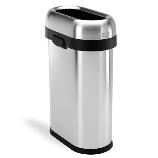 simplehuman 50 Liter / 13.2 Gallon Slim Open Top Trash Can, Commercial Grade Heavy Gauge Brushed Stainless Steel 50 Liter Slim