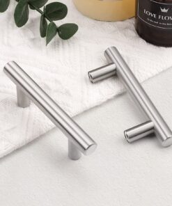 Probrico 10 Pack|Euro Style T Bar Cabinet Pulls Stainless Steel Kitchen Handles Bathroom Cupboard Knobs 2.5 Inch Hole Centers,4 Inch Overall Length hole center 2-1/2" Brushed Nickel 18 71oFOpVMRL