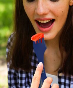 Tapirus 4 Blue Spork to Go Set - Durable and BPA Free Sporks - Spoon, Fork and Knife Combo Utensils Flatware - Mess Kit for Camping, Hunting and Outdoor Activities - Comes in a Carrying Case (Blue) 20 71oHH1IgRsL