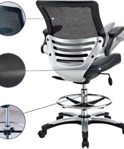 Modway Attainment Vinyl Drafting Chair - Drafting Stool With Flip-Up Arm in Black 42 71oK70fm1xL