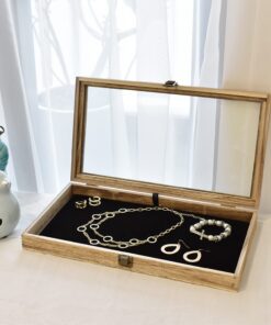 MOOCA Wooden Jewelry display case with Tempered Glass Top Lid, Oak Color 16 71oLN3pAxNL