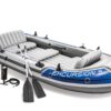 INTEX Excursion Inflatable Boat Series: Includes Deluxe 54in Aluminum Oars and High-Output Pump – SuperStrong PVC – Adjustable Seats with Backrest – Fishing Rod Holders – Welded Oar Locks 5-Person 45 71oMIpldlSL 1