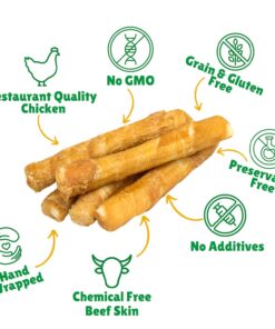 Lucky Premium Treats Chicken Wrapped Rawhide – All-Natural Rawhide and Chicken Dog Treats, Gluten Free Premium Medium Dog Treats (32 Chews) 32 Count (Pack of 1) 10 71oMgPPmHwL