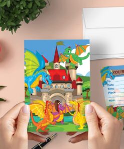 Alternative view of Leigha Marina Dragons Party Invitation Cards for Kids, 20 Invites & 20 Envelopes - Fill in the Blank Greeting Notes - Multi-Use, Birthday, Themed Celebration