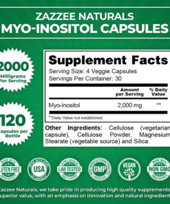 Zazzee Myo-Inositol Capsules, 2000 mg per Serving, 120 Vegan Capsules, Ideal Dosage for 40:1 Ratio, 100% Vegetarian, Hormone Balance & Healthy Ovarian Function Support, All-Natural and Non-GMO 24 71oQHE9a9FL