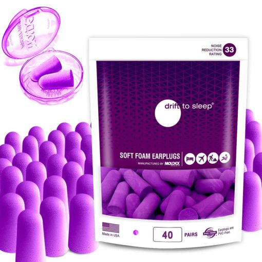 MOLDEX Soft Foam Earplugs 40 Pairs Ear Plugs for Sleeping, Snoring, Work, Travel, Shooting - 33dB Highest NRR Made in USA 40 Pair (Pack of 1) Purple