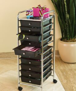 Seville Classics Rolling Utility Organizer Storage Cart, for Home Office, School, Classroom, Scrapbook, Hobby, Craft, 10 Drawer, Black 31 71oRfnNYFjL
