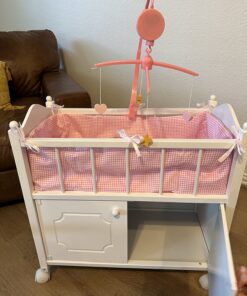 Badger Basket Toy Doll Bed with Storage Cabinet, Gingham Bedding, and Personalization Kit for 22 inch Dolls - White/Pink 49 71oRpSfZVHL