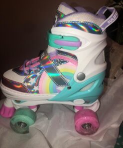 SULIFEEL Rainbow Unicorn 4 Size Adjustable Light up Roller Skates for Girls Boys for Kids A Rainbow Medium - Big Kid 42 71oRxDTv 0L