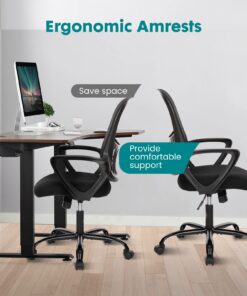 SMUG Office Computer Desk Chair, Ergonomic Mid-Back Mesh Rolling Work Swivel Task Chairs with Wheels, Comfortable Lumbar Support, Comfy Arms for Home, Bedroom, Study, Dorm, Student, Adults, Black Modern 31 71oTM36lAlL
