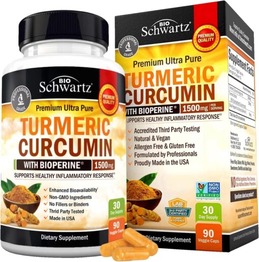 Turmeric Curcumin with Black Pepper Extract 1500mg - High Absorption Ultra Potent Turmeric Supplement with 95% Curcuminoids and BioPerine - Non GMO Turmeric Capsules for Joint Support - 90 Capsules 90 Count (Pack of 1)