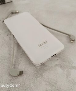lezchi Portable Power Bank, Ultra Slim 10000mAh Portable Charger, USB C External Battery Pack with Built-in AC Plug, Charging Cable, Output Port, Compatible with All Kinds of Cellphones … White 33 71oVqr2mohL
