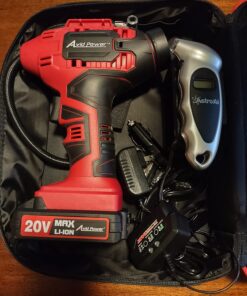 AVID POWER Tire Inflator Air Compressor, 20V Cordless Car Tire Pump with Rechargeable Li-ion Battery, 12V Car Power Adapter, Digital Pressure Gauge 1-red 49 71oWLcGnBcL