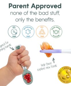 NumNum Baby Spoons Set, Pre-Spoon GOOtensils for Kids Aged 6+ Months - First Stage, Baby Led Weaning (BLW) Teething Spoon - Self Feeding, Silicone Toddler Food Utensils - 2 Spoons, Gray/Green Storm Gray/Glacier Green 26 71oXy4t1gOL