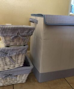 BirdRock Home Baby Clothes Hamper with Lid - Folding Cloth Hamper with Handles - Dirty Clothes Sorter Bin - Easy Storage - Collapsible - Blue and White Blue & White 19 71oY6epWyeL