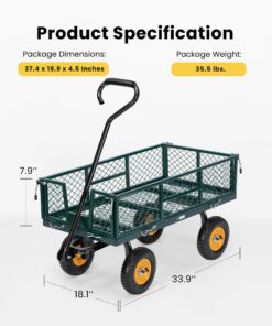 VIVOHOME Heavy Duty 550 Lbs Capacity Mesh Steel Garden Cart Folding Utility Wagon with Removable Sides (Green) Green 13 71oabHFM8lL