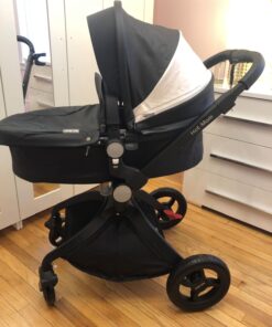 Hot Mom Baby Stroller: Baby Carriage with Adjustable Seat Height Angle and Four-Wheel Shock Absorption,Reversible,High Landscape and Fashional Pram (Black) Black 55 71ocLNGmAqL