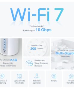 TP-Link Tri-Band WiFi 7 BE10000 Whole Home Mesh System (Deco BE63) | 6-Stream 10 Gbps | 4 × 2.5G Ports Wired Backhaul, 4× Smart Internal Antennas | VPN, AI-Roaming, MU-MIMO, HomeShield (2-Pack) 2 Pack 10 71ocP3rctvL