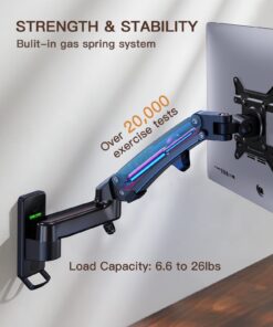 HUANUO Ultrawide Monitor Wall Mount for up to 34 35 inch Flat Curved Screens, Single Wall Mount Monitor Arm Holds 26lbs Max, Height Adjustable Full Motion Gas Spring Vesa Mount, Max 200x200mm, HNWSS4 31 71odGpSrEHL