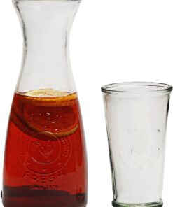 Alternative view of Circleware Beverage Carafe Water Pitcher with Handle and Drinking Glasses, Kitchen Glassware for Milk, Juice, Beer, Wine, Farmhouse Decor, 5 Piece Set of 1-40 oz, 4-16 oz, Ranch Rooster Set of 5