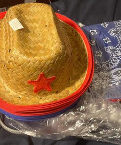 JOYIN Toy Pack of 12 Childs Straw Cowboy Hats with Cowboy Bandannas (6 Red & 6 Blue) Christmas Party Favors 26 71ofPtacidL