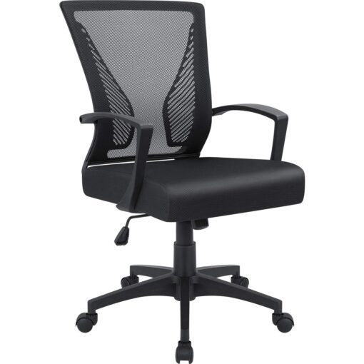 Furmax Office Chair Mid Back Swivel Lumbar Support Desk Chair, Computer Ergonomic Mesh Chair with Armrest (Black) Black