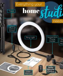 GearLight Ring Light - 10" Selfie Tripod Stand with LED Lights, Dual Phone Holders, Adjustable Height and Lighting for Recording, Makeup & Photography - Cute Room Decor Stuff & Gifts For Teen Girls 10 inch 26 71oiJOyekNL