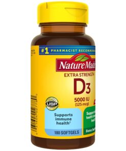 Nature Made Extra Strength Vitamin D3 5000 IU (125 mcg), Dietary Supplement for Bone, Teeth, Muscle and Immune Health Support, 180 Softgels, 180 Day Supply 180 Count 25 71okQVPZlL