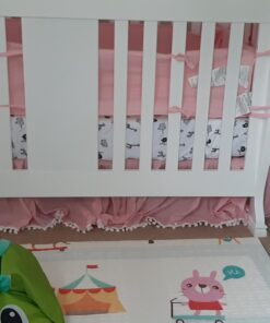 Pink Crib Skirt Pleated with White Lovely Pompoms, Bedding Dust Ruffle for Baby Girls, 14" Drop, Fit All Standard Crib Bed, Fade Resistant Crib Bed Skirt Machine Wash Tassel Pink 31 71on6iR1aOL