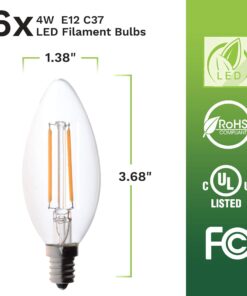 Bioluz LED 4W Filament Candelabra Bulb, E12 Base High Efficiency LED Candle Bulbs, UL Listed, Pack of 6 6 Count (Pack of 1) 27 71oq09QpRqL