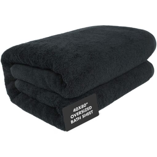 SALBAKOS Royal Turkish Towels - Hotel & Spa Collection Bath Sheet - 100% Turkish Cotton - 700 GSM - Premium Quality - Absorbent and Soft Towels for Bath & Shower - Black (40"x80") Jumbo Bath Sheet