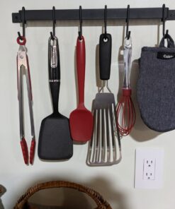 Wallniture Gourmet Kitchen Rail with 10 Hooks, Wall Mounted Wrought Iron Hanging Utensil Holder Rack with Black 17 Inch 27 71oqTvqZdL