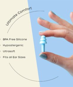 ANBOW Soft Ear Plugs for Sleeping Noise Cancelling. Ear Plugs for Swimming, Concerts, Travel, Work, Snoring & Concentration. Reusable Silicone Earplugs with Adjustable Size. 3 Pairs + Travel Pouch Light Blue 23 71orBGjpO1L