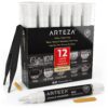 ARTEZA Liquid White Chalk Markers Set of 12, Fine Tip, Includes 12 Replaceable Chisel Tips & 1 Tweezer, Dust-Free & Washable Water-Based Pens for Chalkboards, Car Windows, Menu Boards & Signs 17 71ovJBqBktL 1