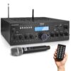 Pyle Wireless Microphone Power Amplifier System - 200W Dual Channel Sound Audio Stereo Karaoke Speaker Receiver w/USB, AUX, Microphone in w/Echo, Radio,Home Theater via RCA, Studio Use PDA8BUWM.5 14 71oveMYDBkS
