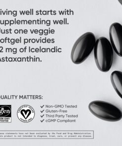 Sports Research Triple Strength Vegan Astaxanthin Supplement from Algae - Plant Based Softgels for Antioxidant Activity, Skin & Eye Health - Non-GMO Verified, Made with Coconut Oil - 12mg, 60 Count 60 Count (Pack of 1) 12mg Vegan 23 71ow2bc68XL