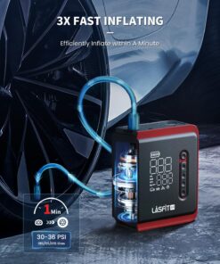LASFIT AIR CR1 Tire Inflator Portable Air Compressor, 2in1 150PSI Cordless 12V DC Electric Auto Pump w/Digital Pressure Gauge, 3X Fast Inflation, 7800mAH Battery, LED Light for Car Bike Motorcycle Black 26 71owlT2BROL